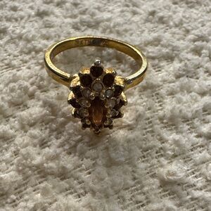 Elegant Gold tone and Brown Gemstone Ring